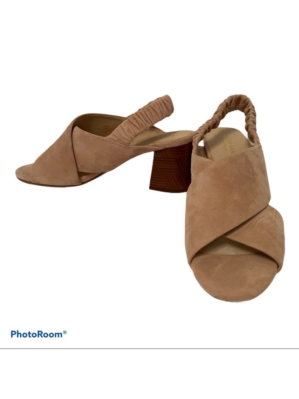COLE HAAN GRAND OS Shoes Heels NEW Tan Suede Leather Open Toe Strap Size 8 B